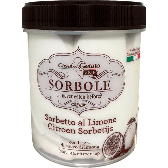 Foto van CASA DEL GELATO Sorbetijs citroen op witte achtergrond