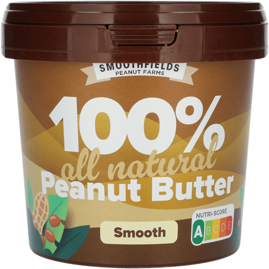 Foto van 100% pindakaas smooth op witte achtergrond