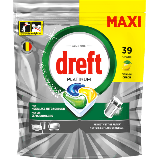 Foto van Dreft Vaatwastabletten platinum lemon op witte achtergrond
