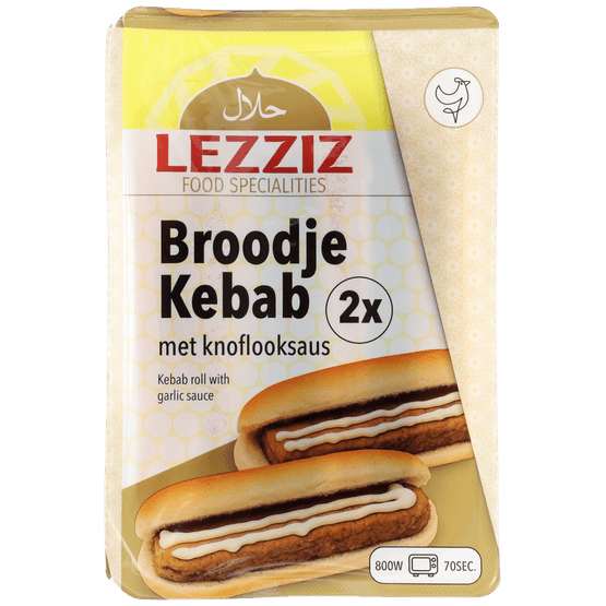 Foto van LEZZIZ Broodje kebab op witte achtergrond