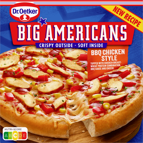 Foto van Dr. Oetker Pizza big americans bbq chicken op witte achtergrond