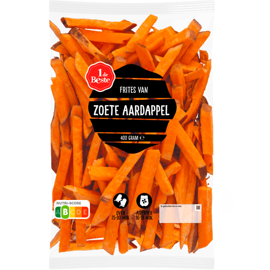 Foto van 1 de Beste Friet van zoete aardappelen op witte achtergrond