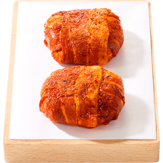 Foto van VLEESCHMEESTER Kipburger met spek 2 st. op witte achtergrond