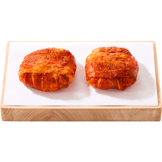 Foto van VLEESCHMEESTER Actie kipburger met spek 2 st. op witte achtergrond