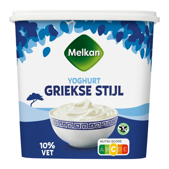 Foto van Melkan Yoghurt griekse stijl 10% vet op witte achtergrond