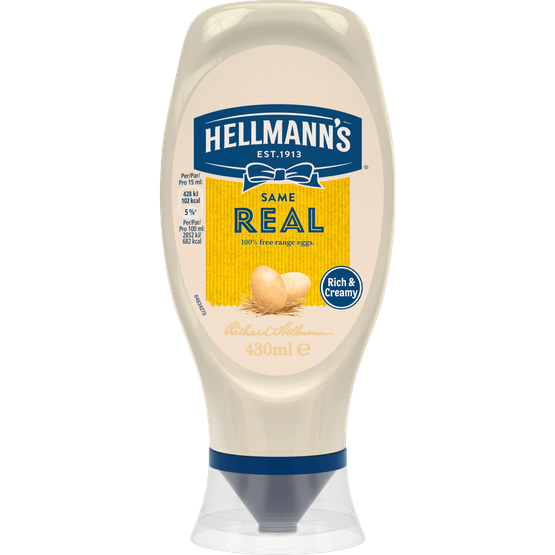 Foto van Hellmann's Real knijpfles op witte achtergrond