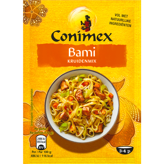 Foto van Conimex Kruidenmix bami op witte achtergrond