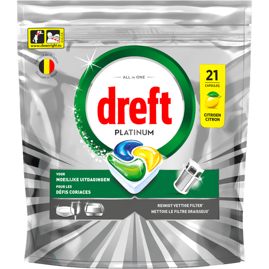 Foto van Dreft Vaatwastabletten platinum lemon 21st op witte achtergrond
