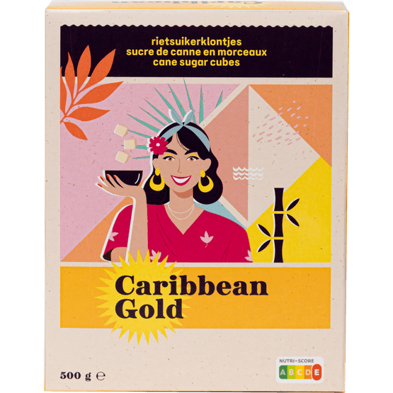 Foto van Caribbean Gold Rietsuikerklontjes op witte achtergrond