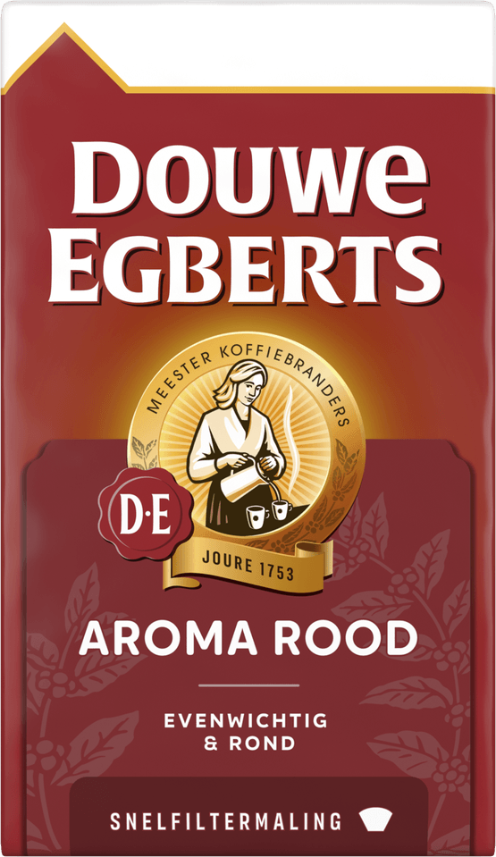 Foto van Douwe Egberts Aroma Rood filterkoffie op witte achtergrond