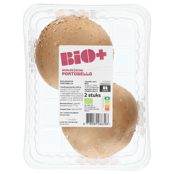 Foto van Bio+ Portobello per bak op witte achtergrond