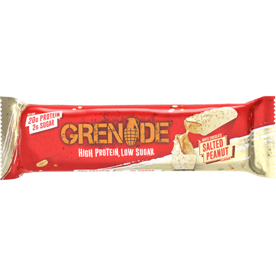 Foto van GRENADE Protein bar white chocolate salted caramel op witte achtergrond
