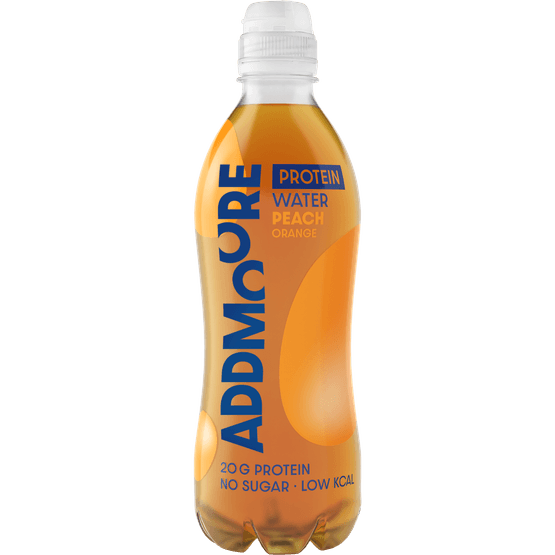 Foto van Addmoore Proteinewater perzik op witte achtergrond
