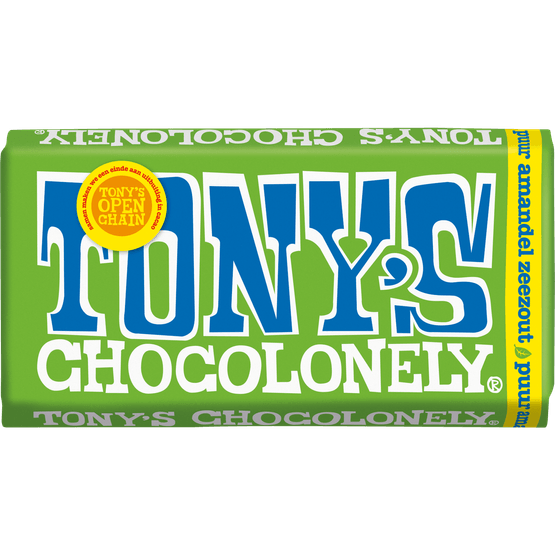 Foto van Tony's Chocolonely puur amandel zeezout op witte achtergrond