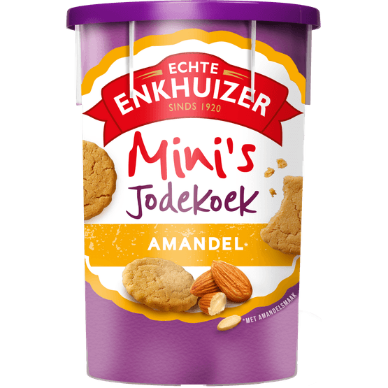 Foto van Echte Enkhuizer Mini jodekoek amandel op witte achtergrond