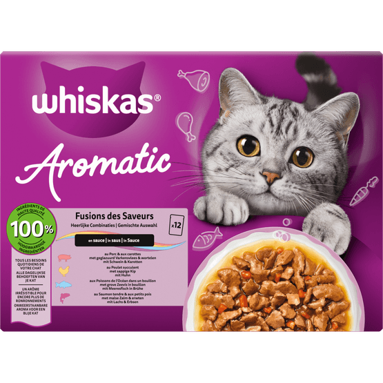 Foto van Whiskas Kattenvoer 1+ aroma fusion 12st. op witte achtergrond