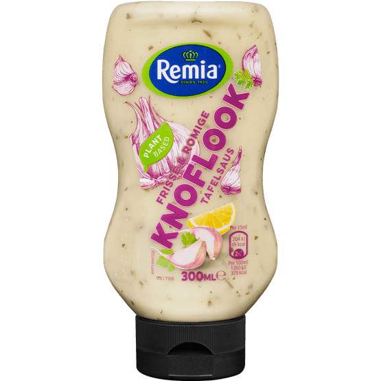 Foto van Remia Tafelsaus knoflook op witte achtergrond