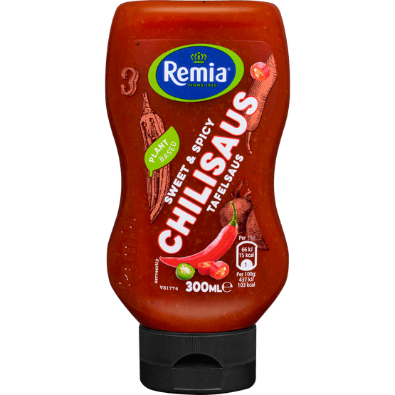 Foto van Remia Tafelsaus chili squeeze op witte achtergrond