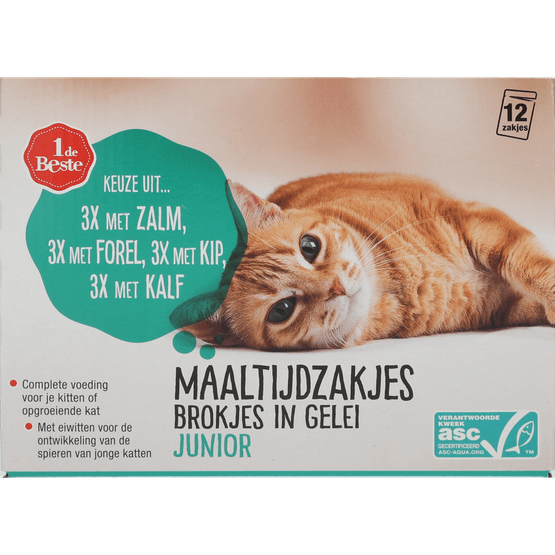 Foto van 1 de Beste Kattenvoer maaltijdzakjes junior in gelei 12st. op witte achtergrond