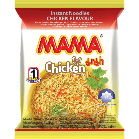 Foto van Mama Noodles kip op witte achtergrond