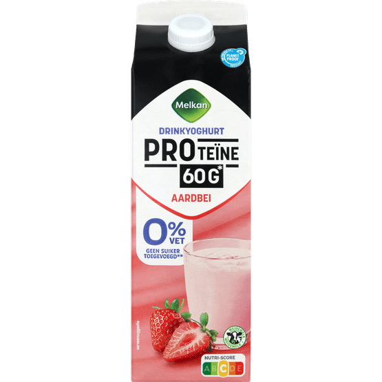 Foto van Melkan Drinkyoghurt proteine aarbei op witte achtergrond