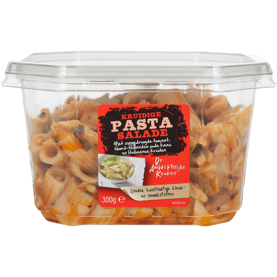 Foto van De Ambachtelijke Keuken Pastasalade zontomaat op witte achtergrond