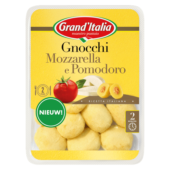 Foto van Grand'Italia Gnocchi mozzarella e pomodoro op witte achtergrond