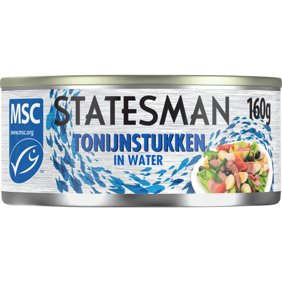 Foto van Statesman Tonijnstukken in water op witte achtergrond