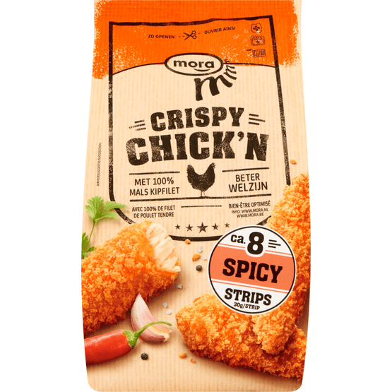 Foto van Mora Crispy chicken spicy op witte achtergrond