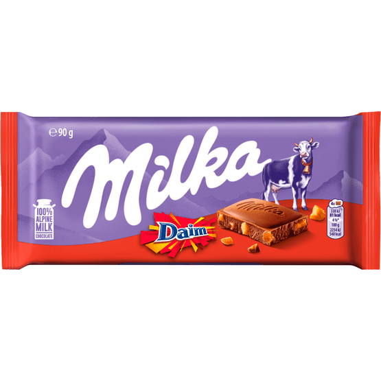 Foto van Milka Chocoladereep daim op witte achtergrond