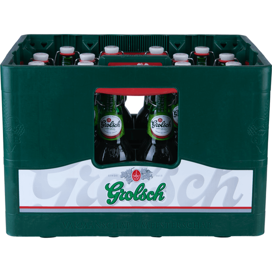 Foto van Grolsch Premium pilsener op witte achtergrond