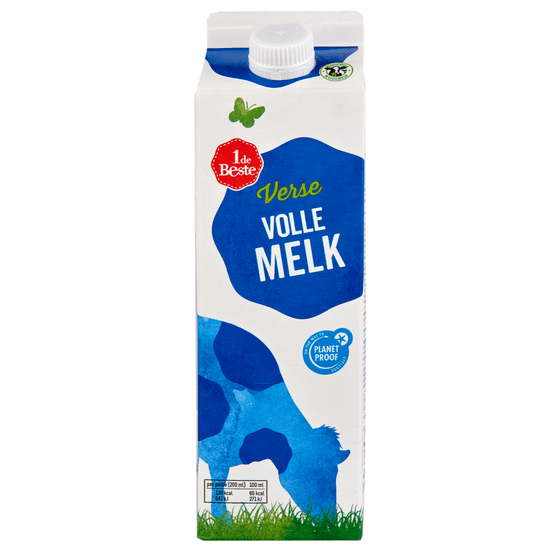 Foto van 1 de Beste Volle melk op witte achtergrond