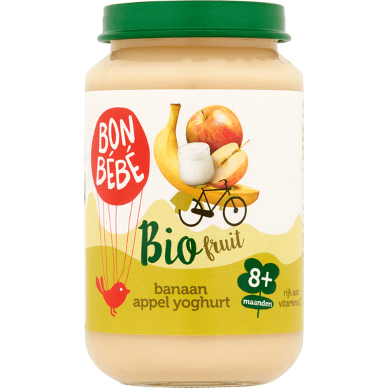 Foto van Bonbébé Fruithapje 8+ maanden banaan-appel-yoghurt op witte achtergrond