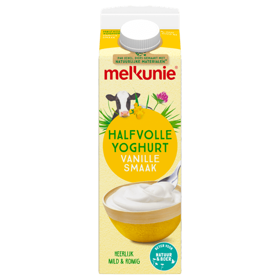 Foto van Melkunie Halfvolle vanille yoghurt op witte achtergrond