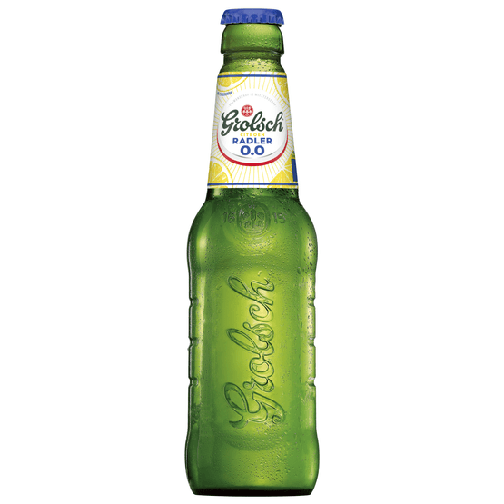Foto van Grolsch Radler alcoholvrij citroen op witte achtergrond