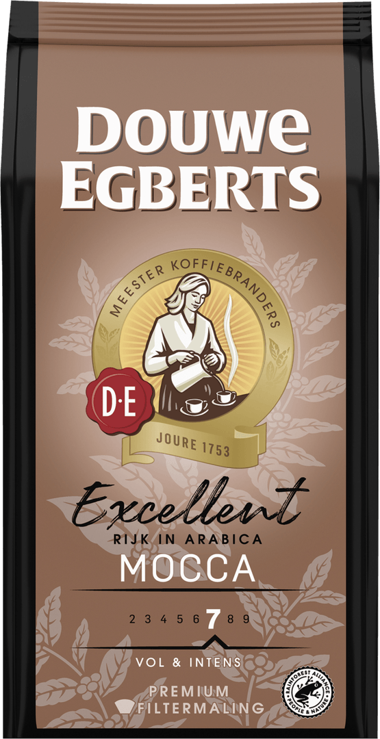 Foto van Douwe Egberts Filterkoffie excellent mocca sterkte 7 op witte achtergrond