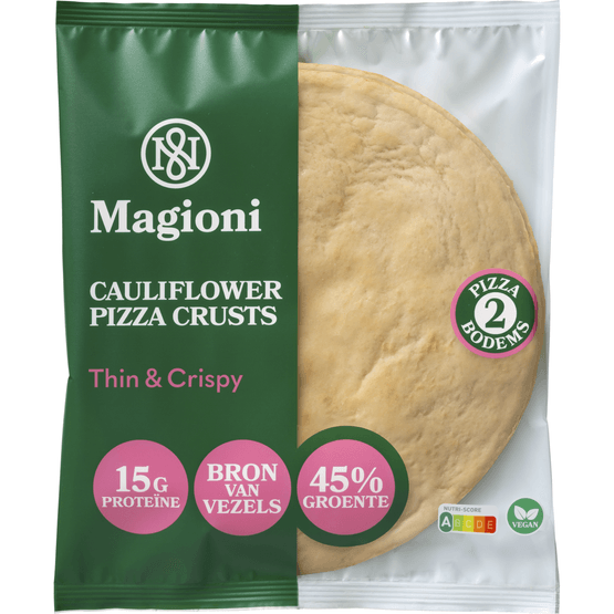 Foto van Magioni Bloemkool pizza bodems op witte achtergrond