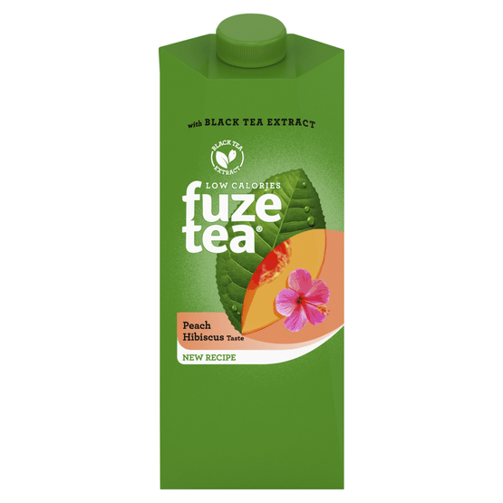 Foto van Fuze tea Black tea Perzik hibiscus op witte achtergrond