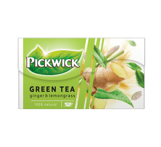 Foto van Pickwick Ginger & lemongrass groene thee op witte achtergrond