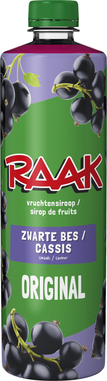 Foto van Raak Limonadesiroop zwarte bessen op witte achtergrond