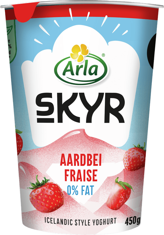 Foto van Arla Skyr aardbei op witte achtergrond