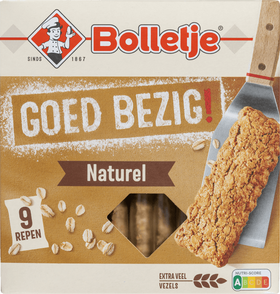 Foto van Bolletje Goed bezig havermoutrepen naturel 9 stuks op witte achtergrond