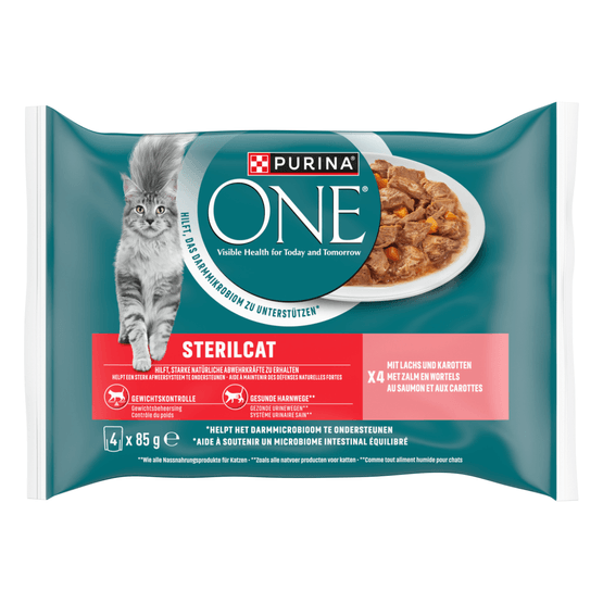 Foto van Purina One Kattenvoer sterilcat zalm-wortel op witte achtergrond