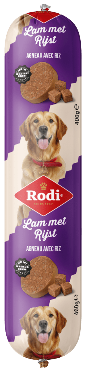 Foto van Rodi Hondensnacks worst lam-rijst op witte achtergrond