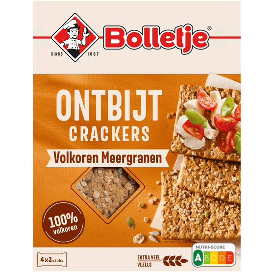 Foto van Bolletje Ontbijtcrackers volkoren meergranen 4 x 3 stuks op witte achtergrond