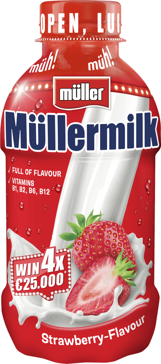 Foto van Müllermilk aardbei op witte achtergrond