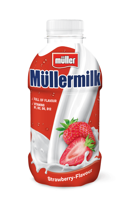 Foto van Müllermilk aardbei op witte achtergrond