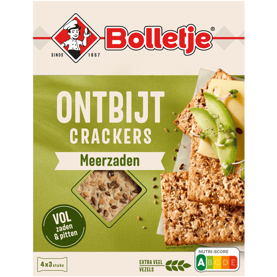 Foto van Bolletje Ontbijtcrackers meerzaden 4 x 3 stuks op witte achtergrond