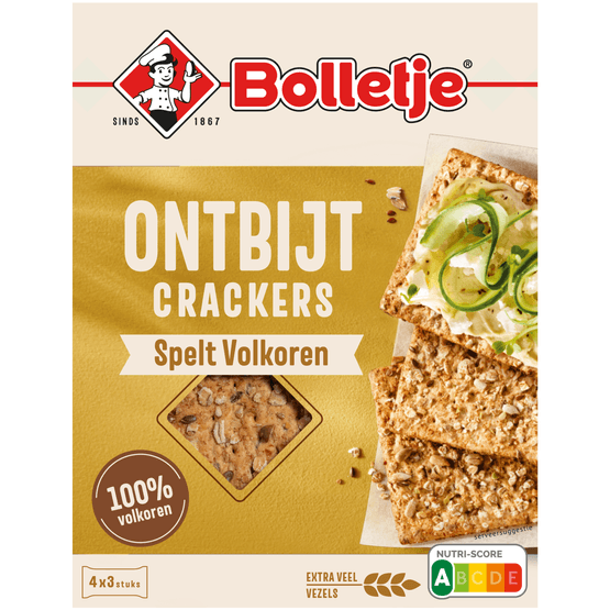 Foto van Bolletje Ontbijtcrackers spelt 4 x 3 stuks op witte achtergrond