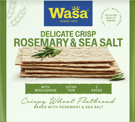 Foto van Wasa Delicate crisp rosemary & sea salt op witte achtergrond